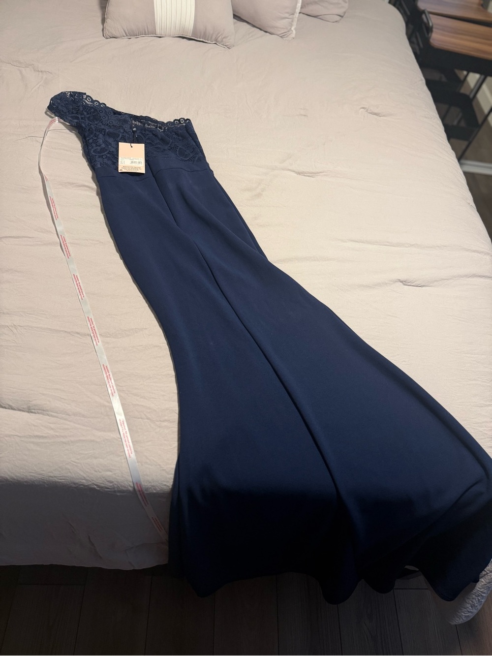 Navy Lace One Shoulder Maxi Dress - Picture 4 of 5